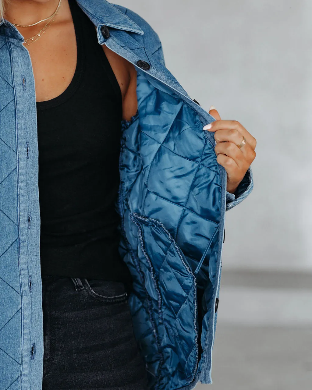 Jonny Cotton Blend Pocketed Quilted Jacket - Denim Blue - FINAL SALE