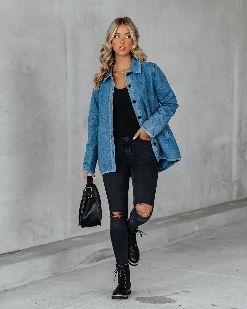 Jonny Cotton Blend Pocketed Quilted Jacket - Denim Blue - FINAL SALE