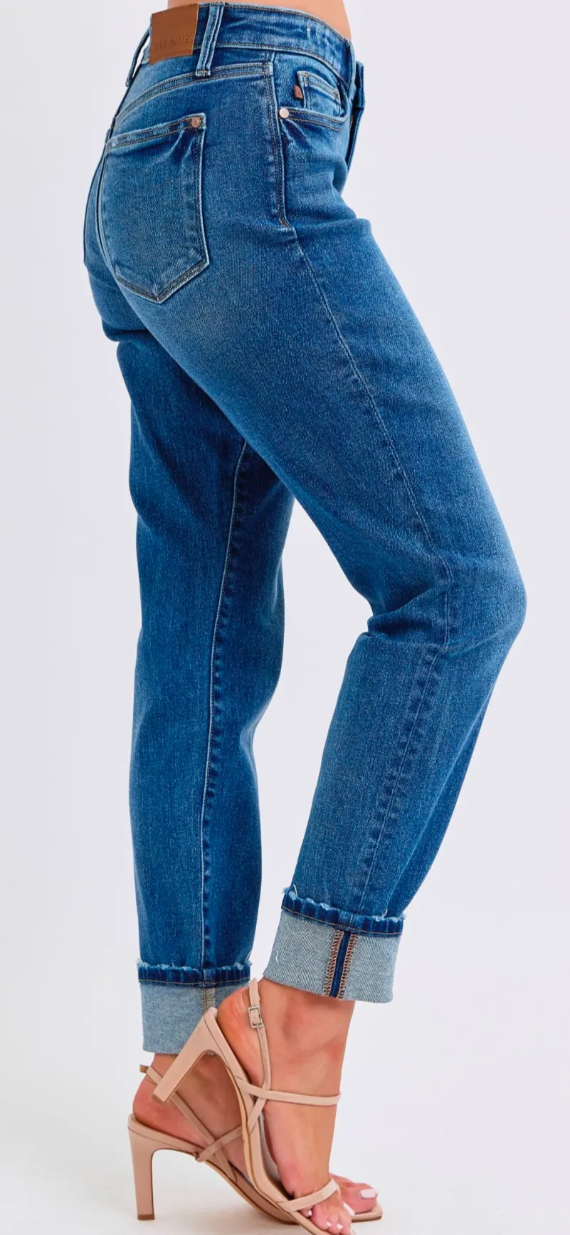 Judy Blue Women's Mid-Rise Vintage Wash Cuffed Boyfriend Jeans