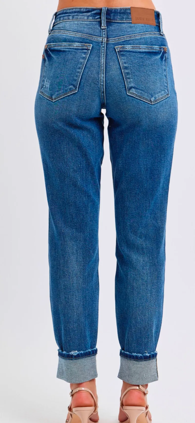 Judy Blue Women's Mid-Rise Vintage Wash Cuffed Boyfriend Jeans