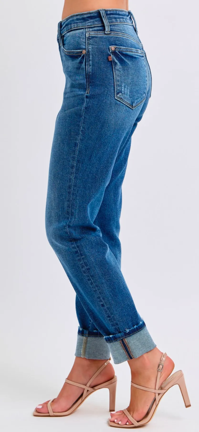 Judy Blue Women's Mid-Rise Vintage Wash Cuffed Boyfriend Jeans