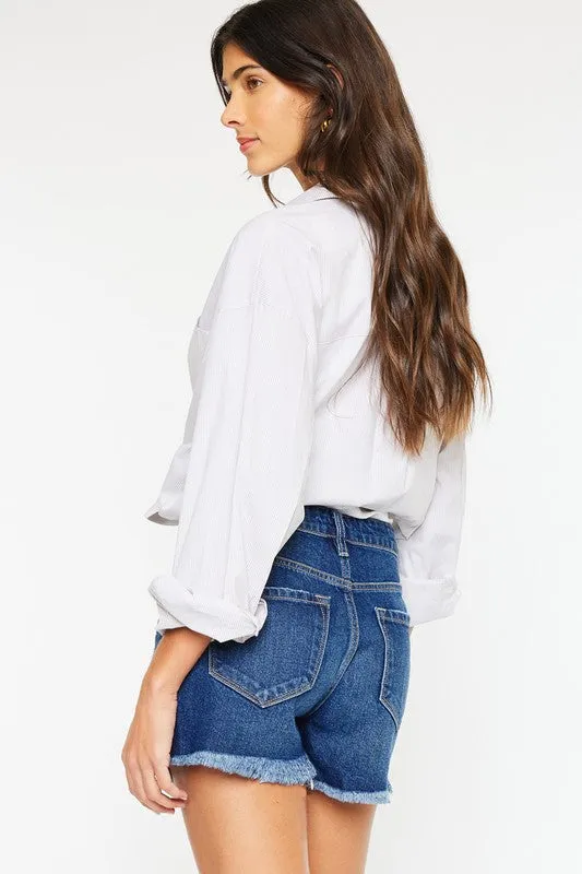 Kan Can High Rise No Stitch Frayed Hem Shorts