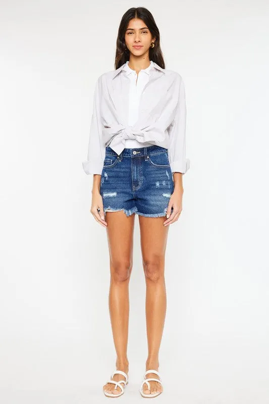 Kan Can High Rise No Stitch Frayed Hem Shorts