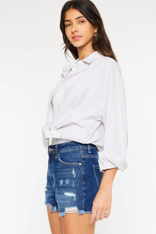 Kan Can High Rise No Stitch Frayed Hem Shorts
