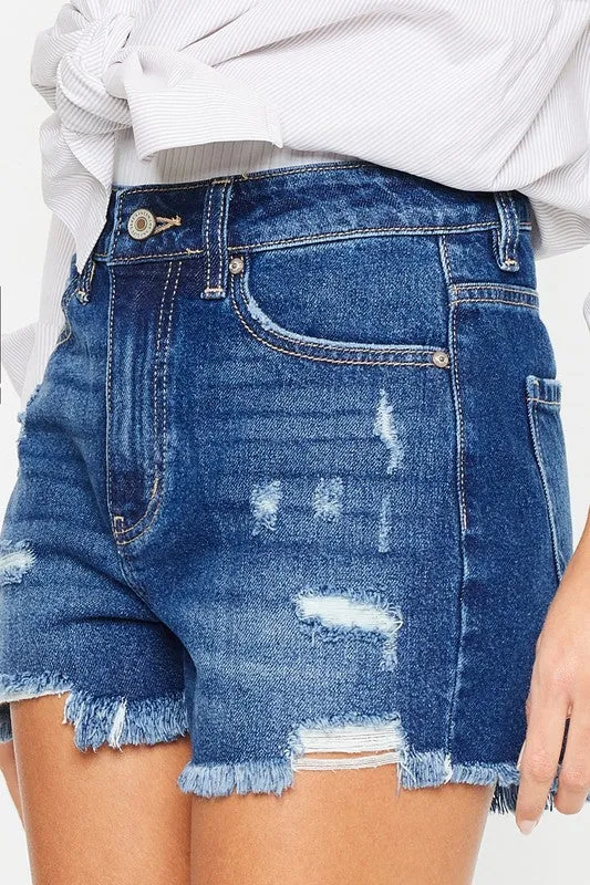 Kan Can High Rise No Stitch Frayed Hem Shorts