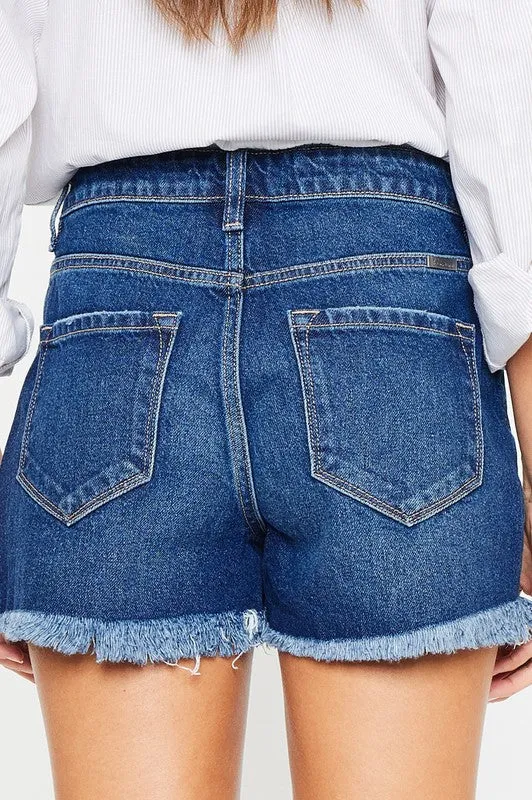 Kan Can High Rise No Stitch Frayed Hem Shorts