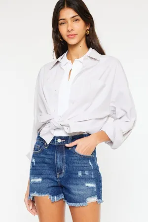 Kan Can High Rise No Stitch Frayed Hem Shorts
