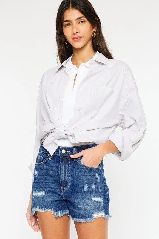 Kan Can High Rise No Stitch Frayed Hem Shorts