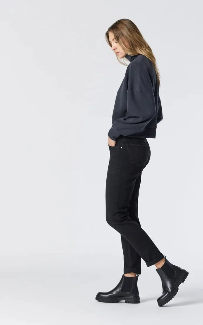 Kathleen- Slim Boyfriend in Black Feather 30" Length