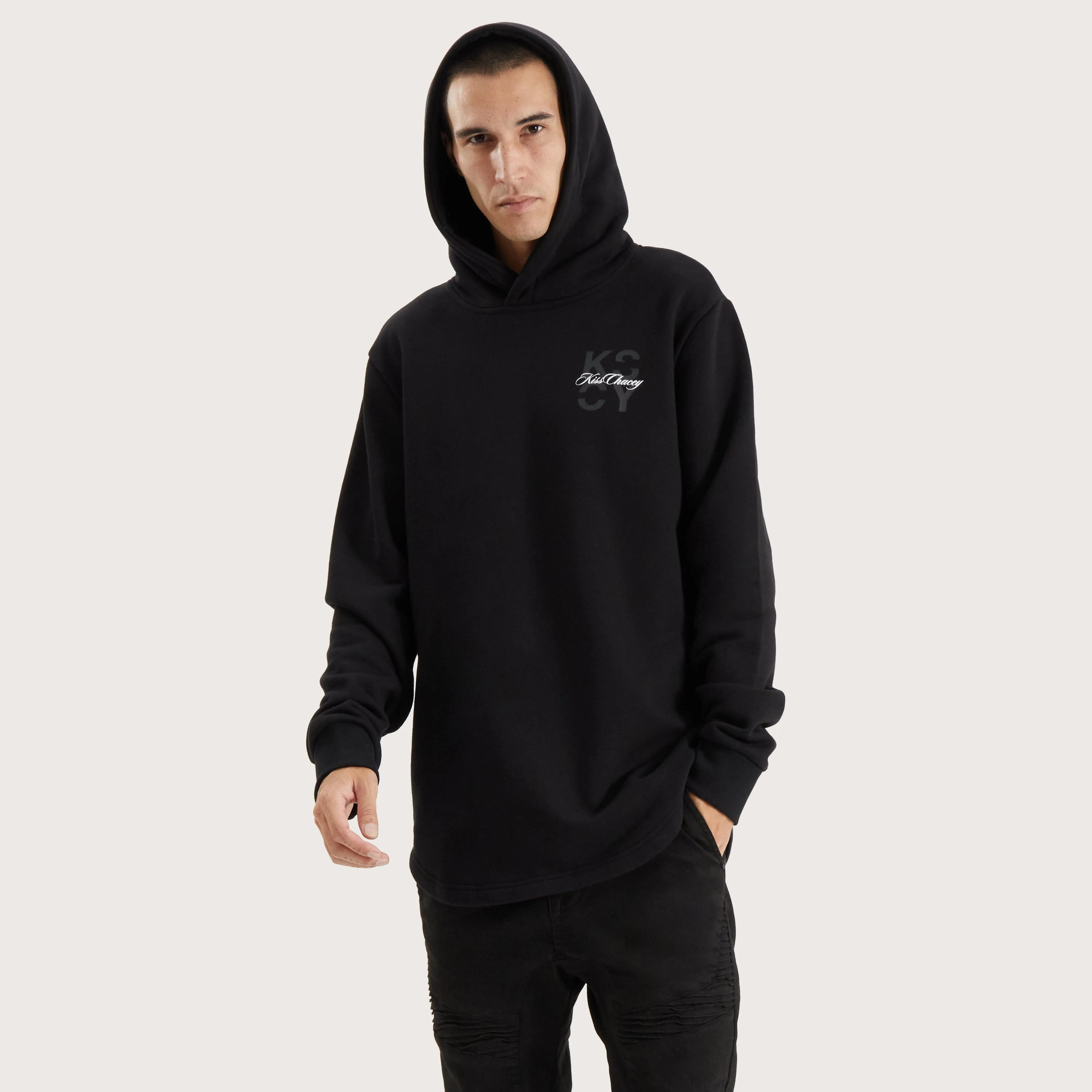 Keystone Heavy Hooded Dual Curved Sweater Jet Black
