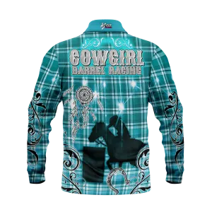 Kids Cowgirl Barrel Racing Teal Polo shirt