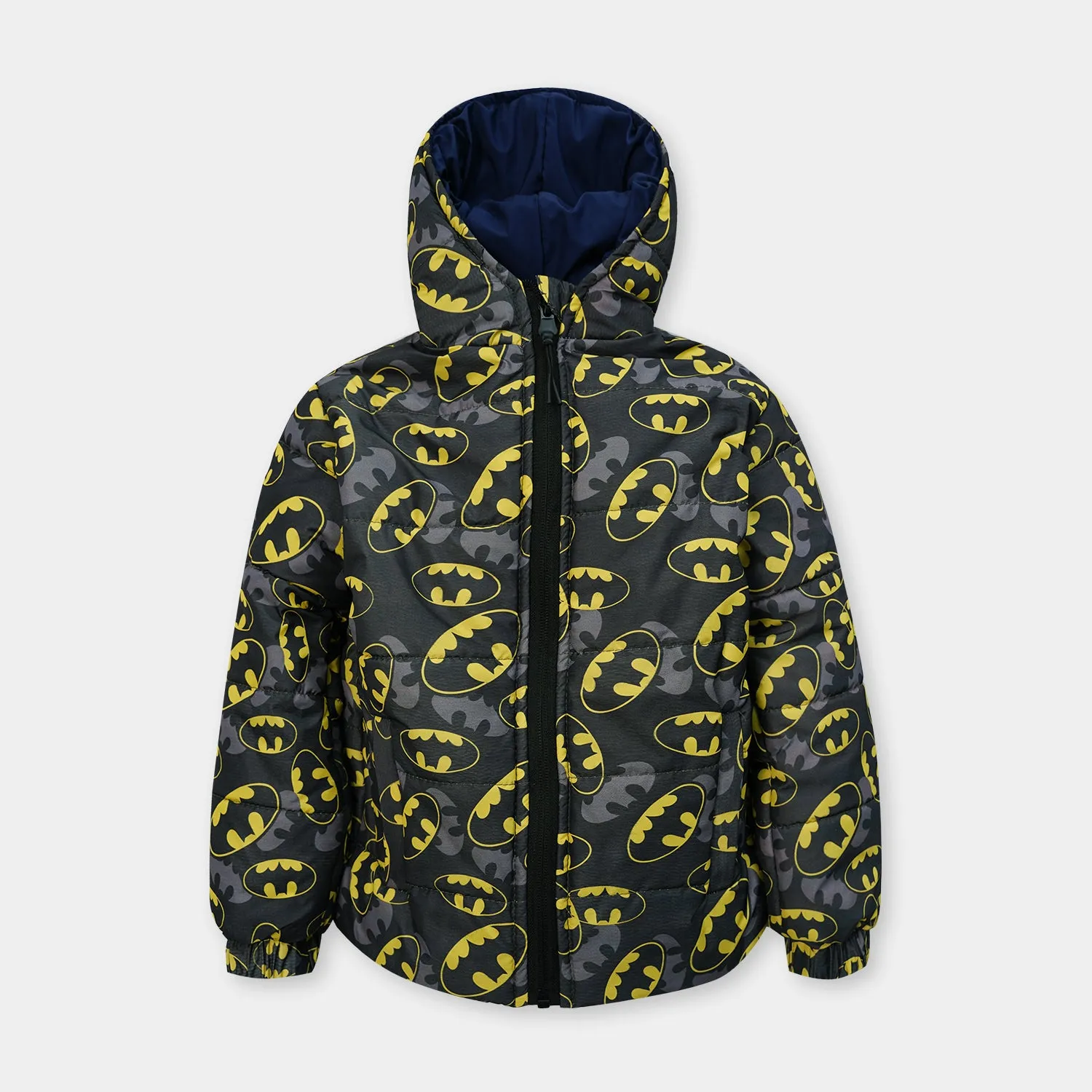 Kids Premium Quality All-Over Batman Printed Puffer Zipper Hoodie Jacket