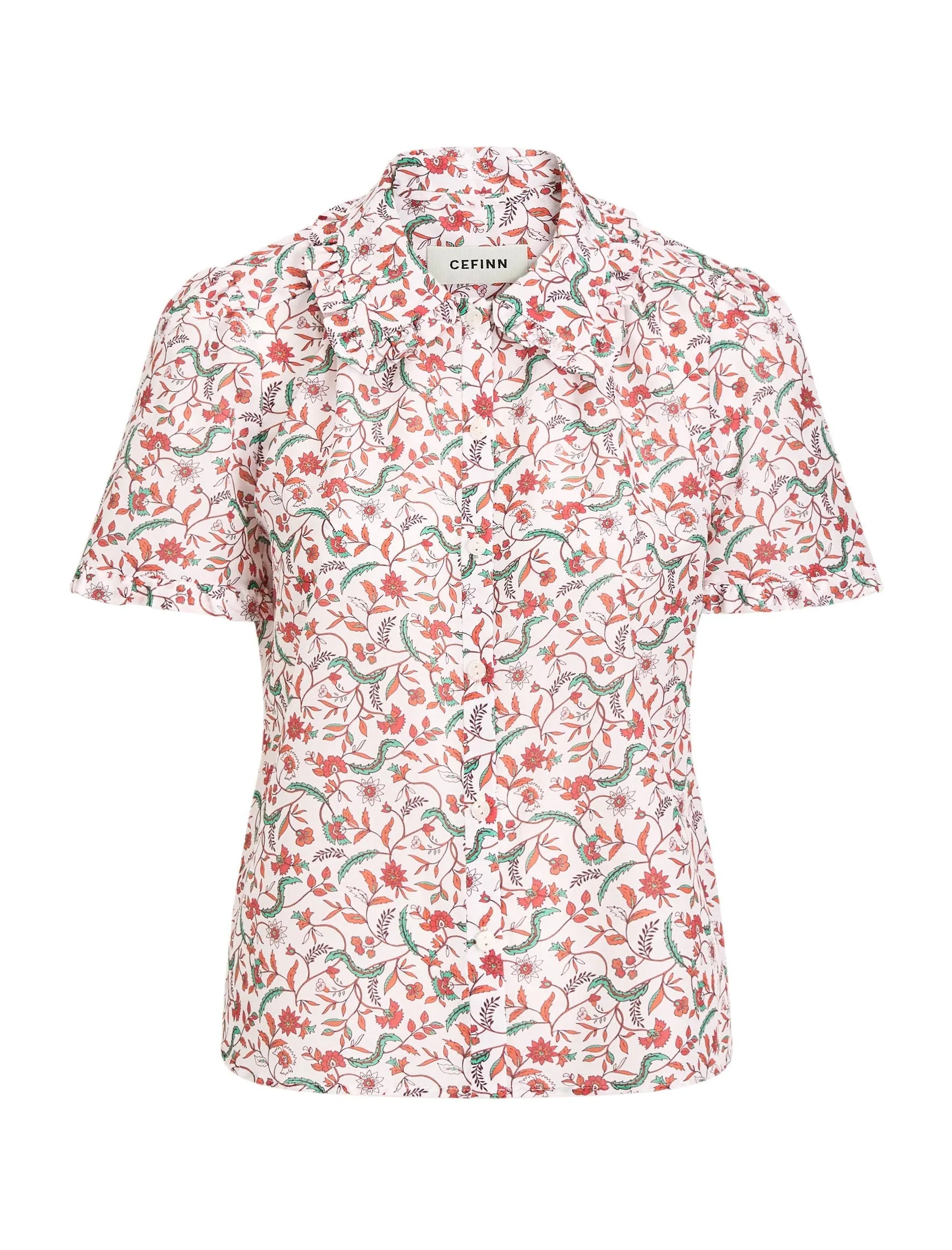 Kitty Silk Blend Blouse - Red Trailing Feather Print