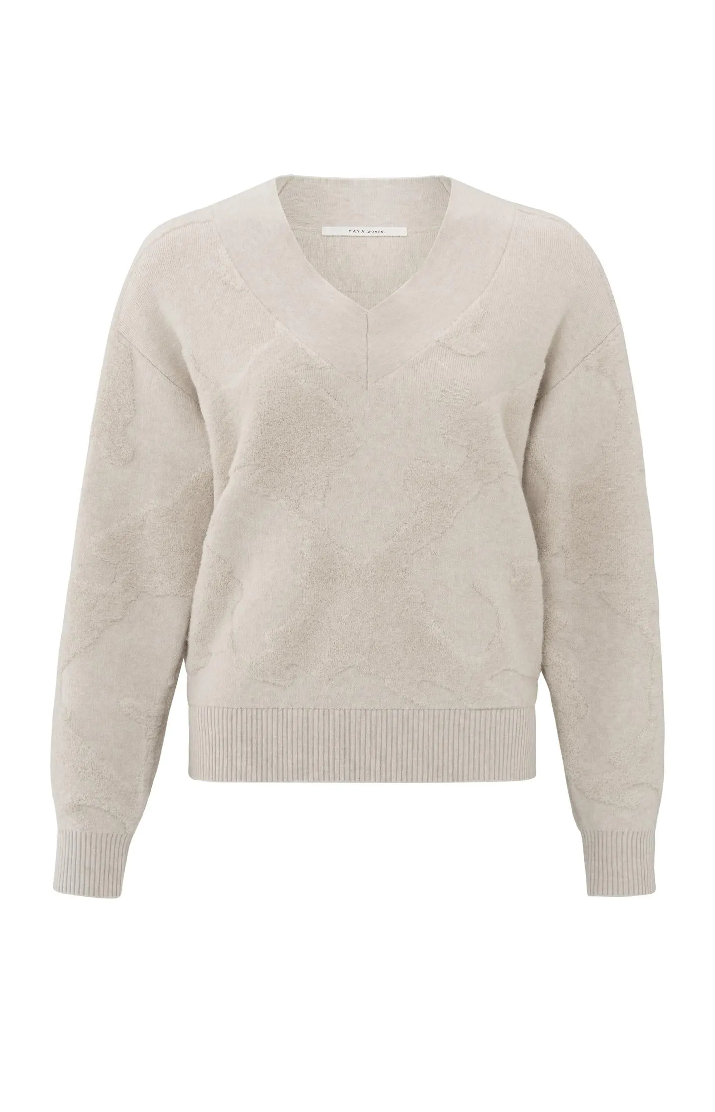 Knitted sweater with V-neck and textured pattern