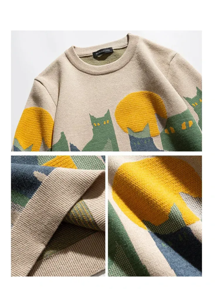 Knitted women's sweater with cat motif - cozy and warm