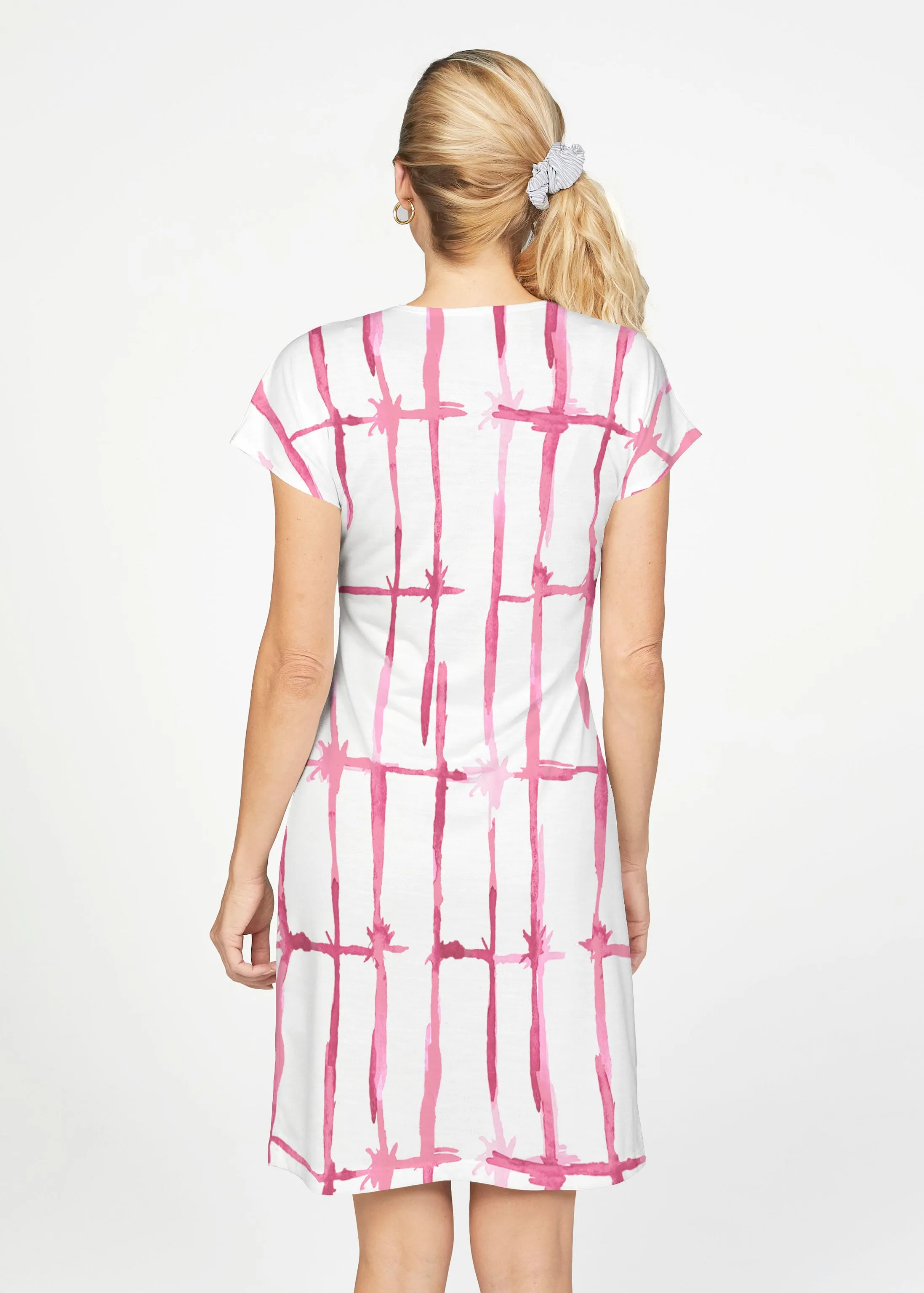 Knotted Pink (7897) ~ French Terry Short Sleeve Crew Dress