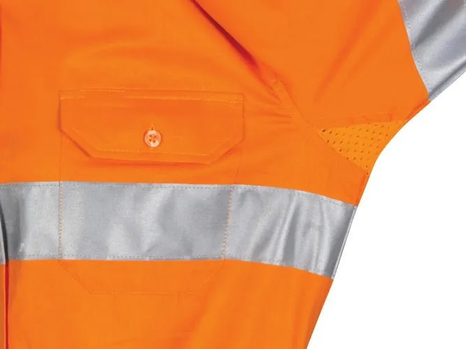 Ladies HiVis 3 Way Cool-Breeze Cotton Shirt with Gusset Sleeve, 3M R/Tape - Long Sleeve.