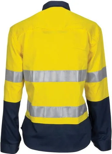 Ladies HiVis 3 Way Cool-Breeze Cotton Shirt with Gusset Sleeve, 3M R/Tape - Long Sleeve.