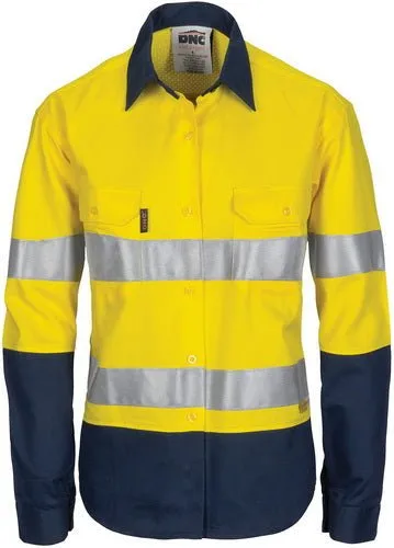 Ladies HiVis 3 Way Cool-Breeze Cotton Shirt with Gusset Sleeve, 3M R/Tape - Long Sleeve.