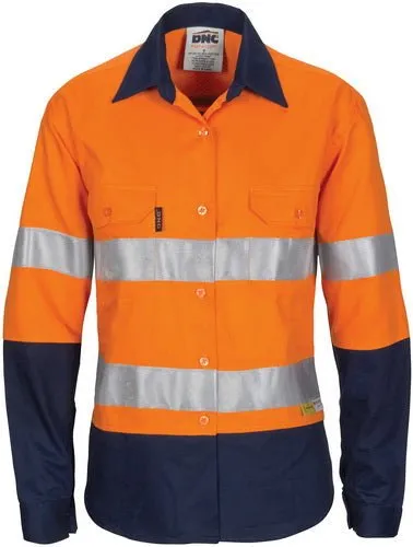 Ladies HiVis 3 Way Cool-Breeze Cotton Shirt with Gusset Sleeve, 3M R/Tape - Long Sleeve.