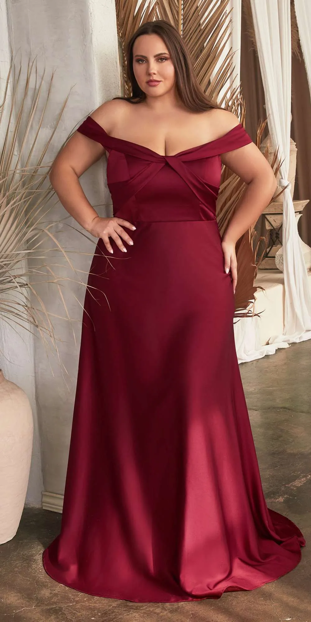 Ladivine CD325 Floor length Off the Shoulder A-Line Satin Dress