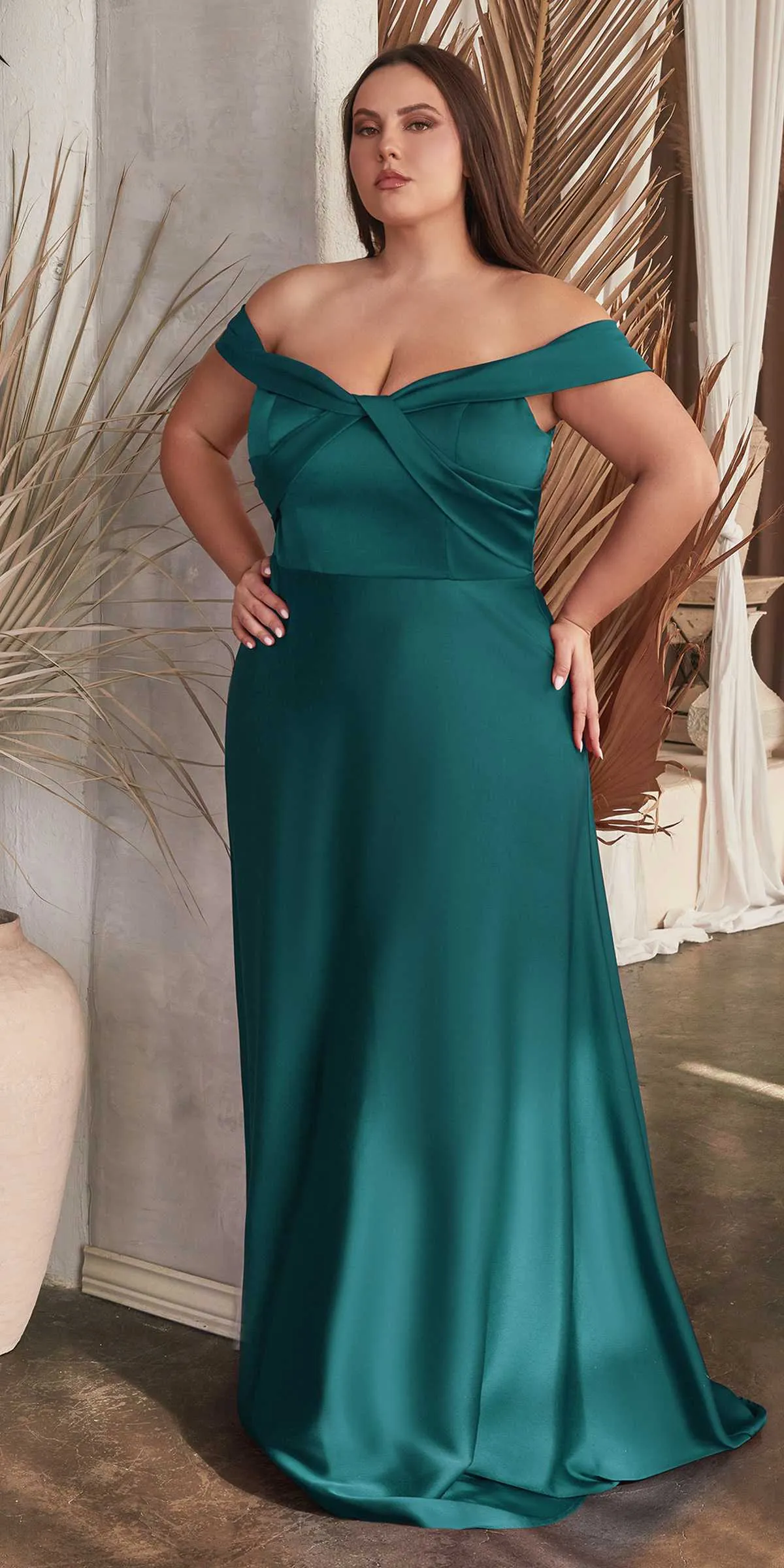 Ladivine CD325 Floor length Off the Shoulder A-Line Satin Dress