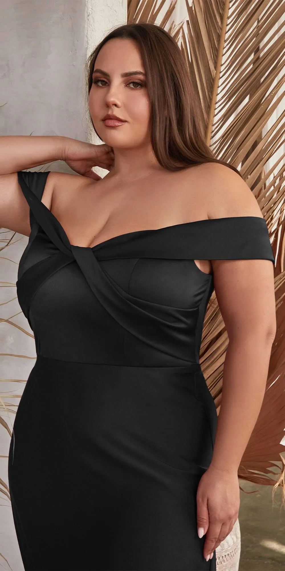 Ladivine CD325 Floor length Off the Shoulder A-Line Satin Dress