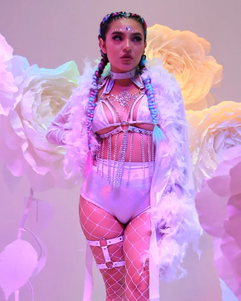 Lady Love Sheer Short Robe With Boa Feather Trim