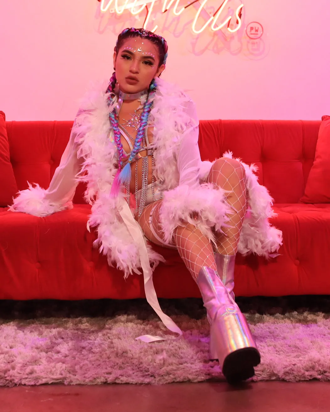 Lady Love Sheer Short Robe With Boa Feather Trim