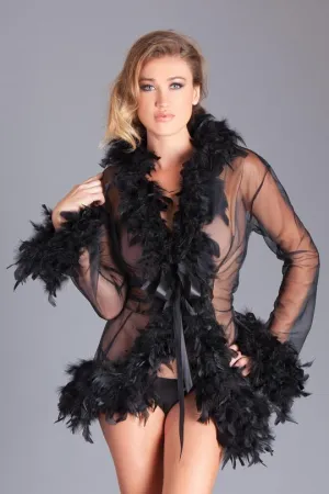 Lady Love Sheer Short Robe With Boa Feather Trim