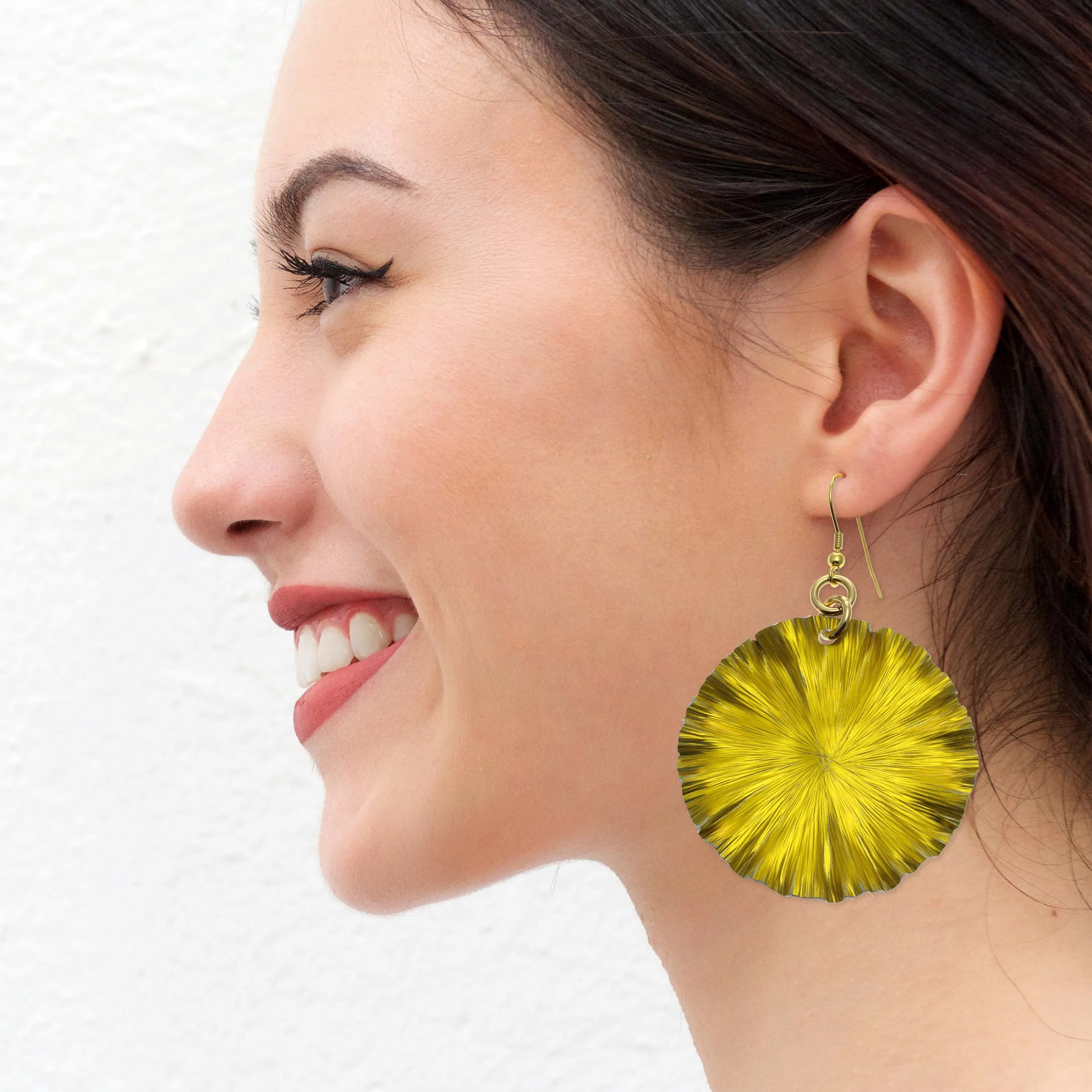 Large Canary Yellow Lily Pad Anodized Aluminum Leaf Earrings