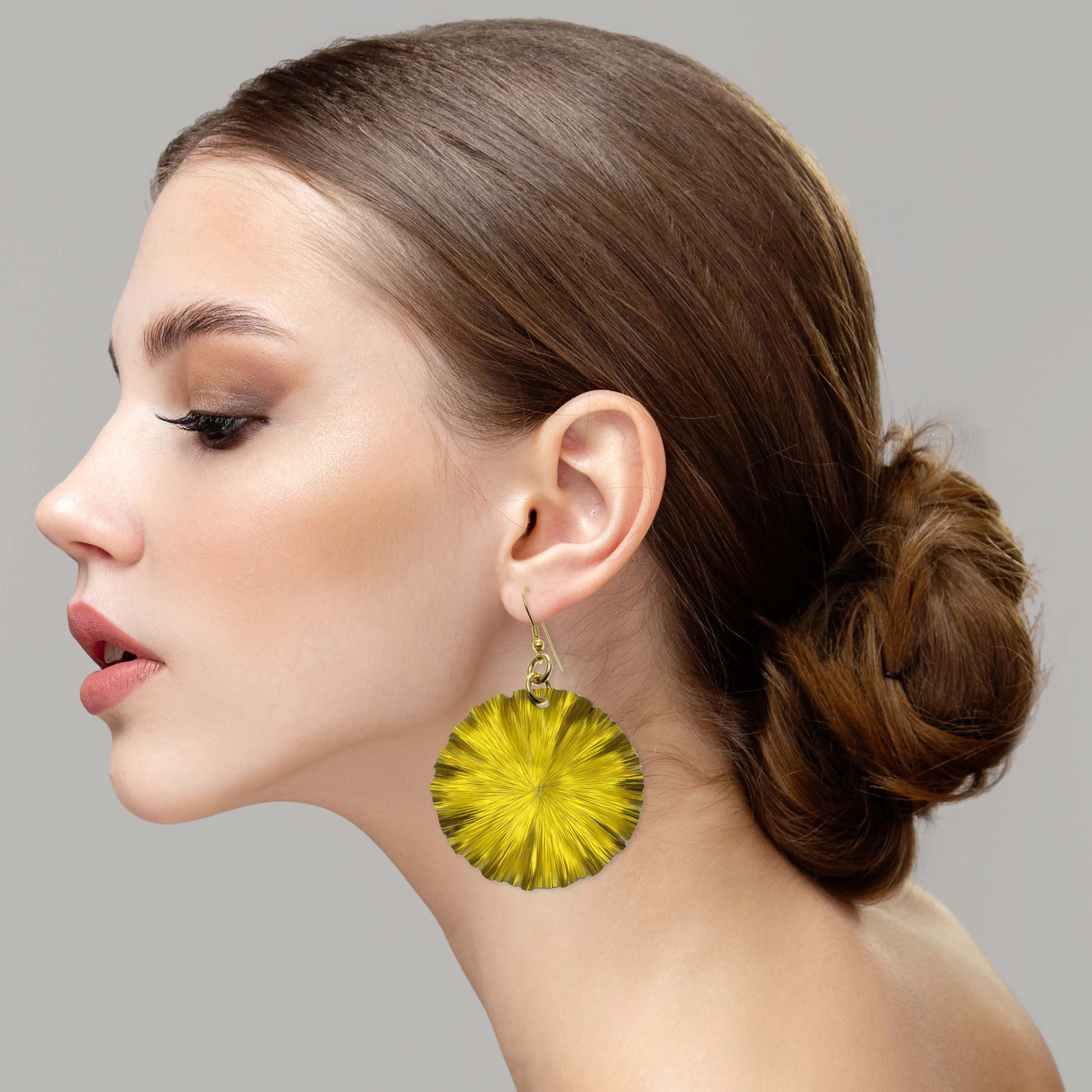 Large Canary Yellow Lily Pad Anodized Aluminum Leaf Earrings