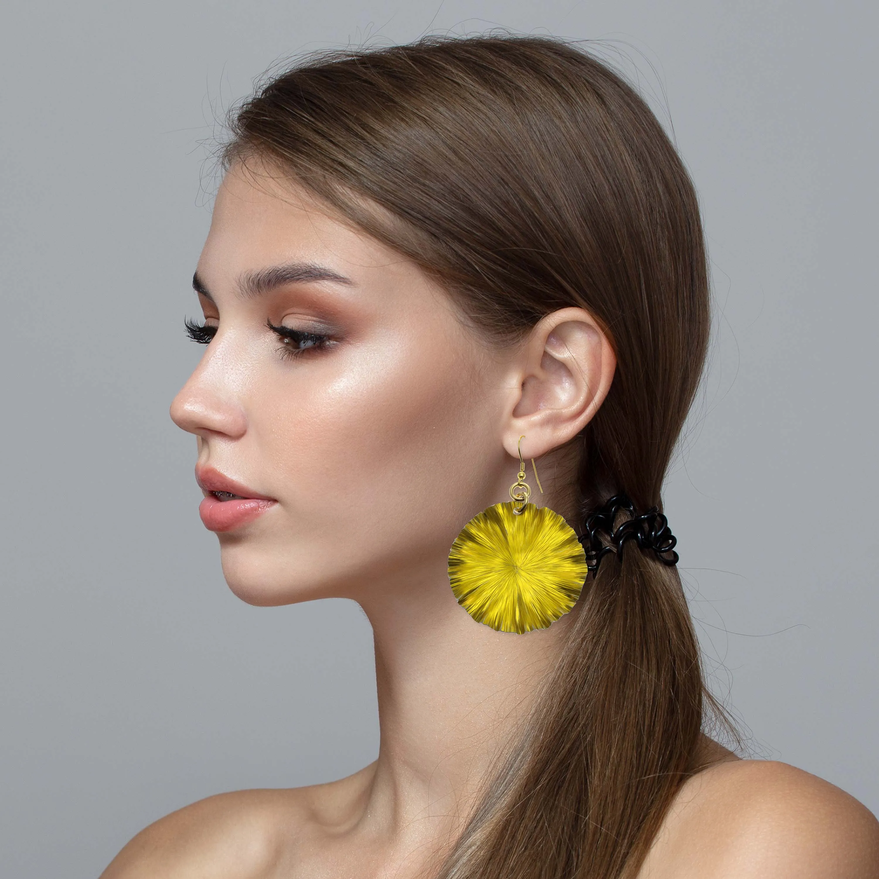 Large Canary Yellow Lily Pad Anodized Aluminum Leaf Earrings