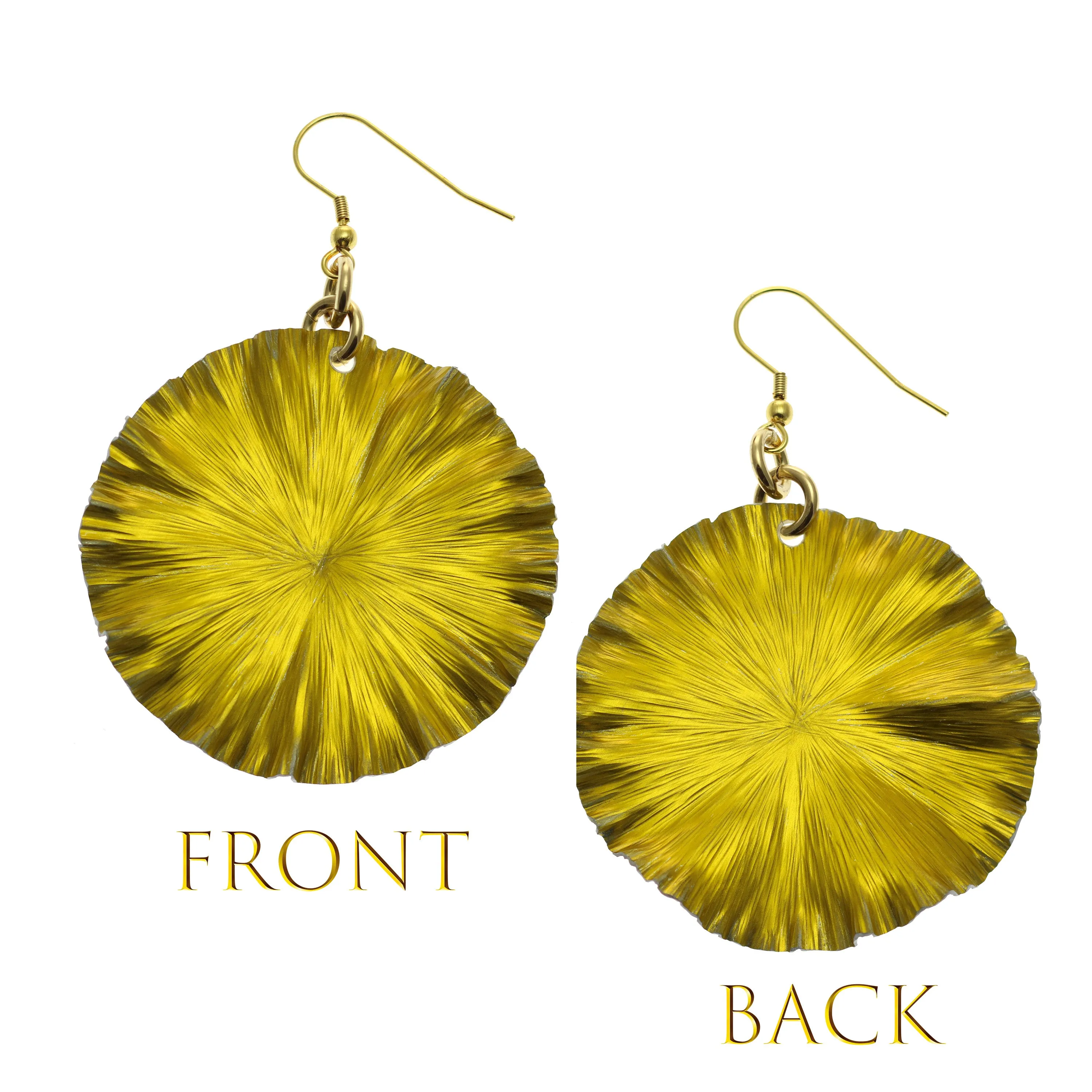 Large Canary Yellow Lily Pad Anodized Aluminum Leaf Earrings