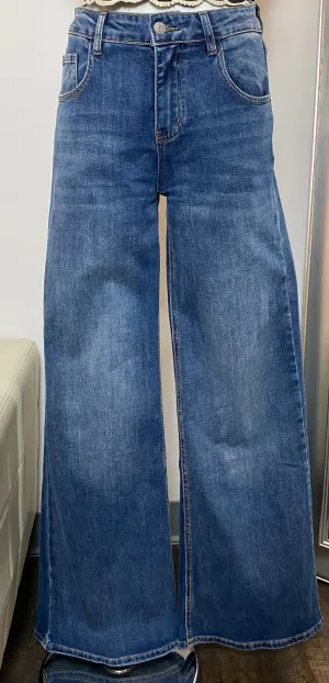 LC Mid Rise Wide Denim Jeans- Dark Blue