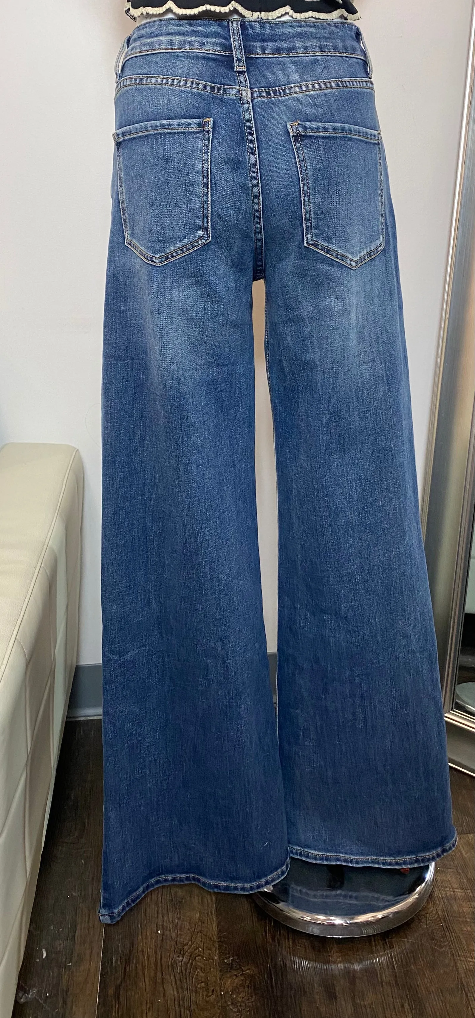 LC Mid Rise Wide Denim Jeans- Dark Blue