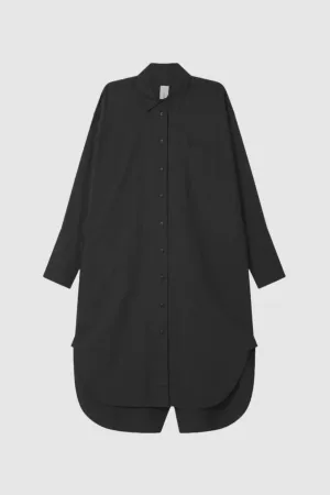Lee Mathews Poplin Long Sleeve Shirt Dress in Black