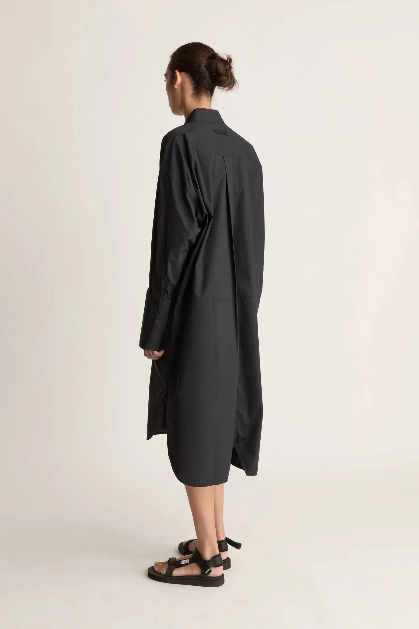 Lee Mathews Poplin Long Sleeve Shirt Dress in Black