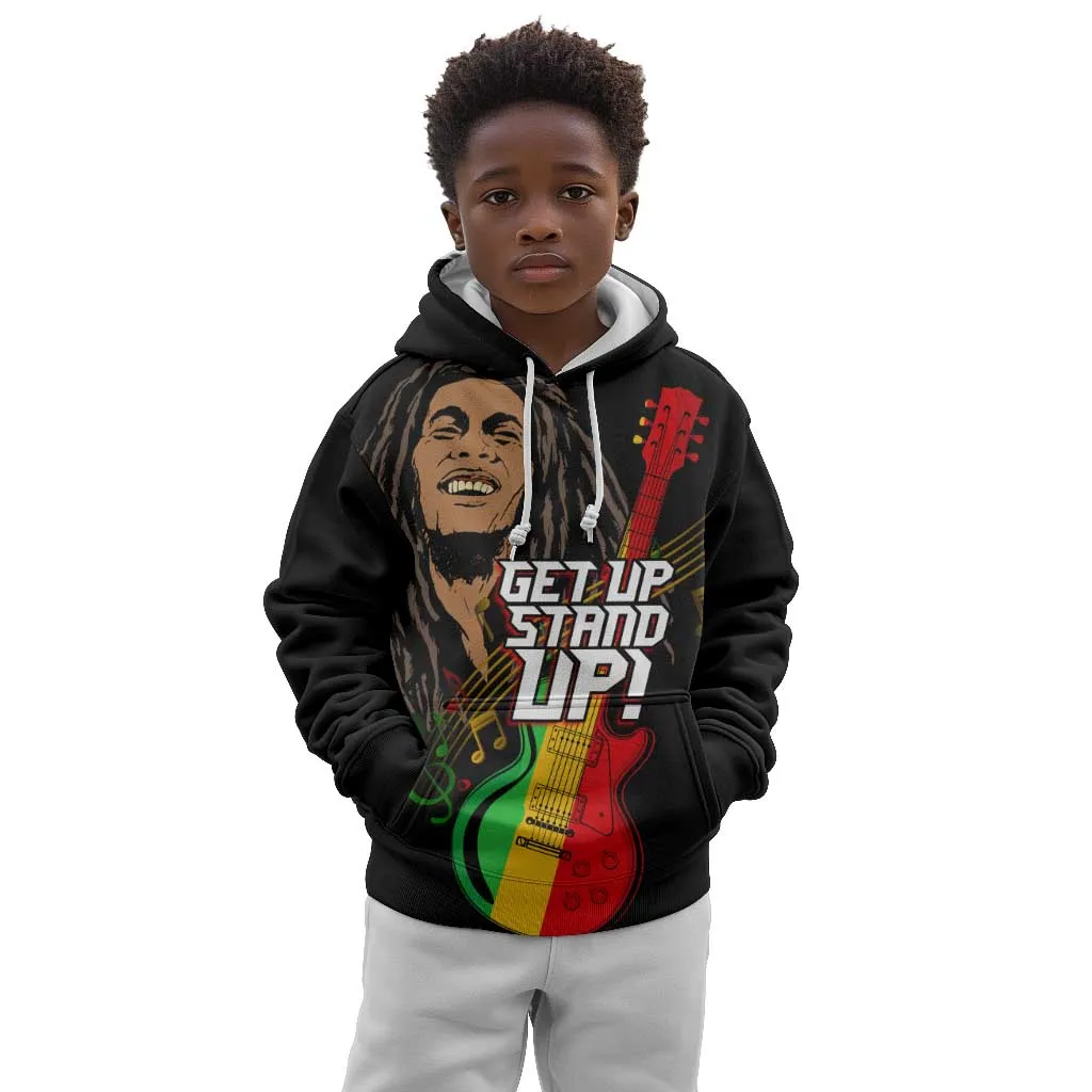 Legend Bob Get Up Stand Up Kid Hoodie Black Jamaican Reggae Multicolored LT9