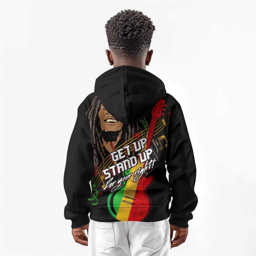 Legend Bob Get Up Stand Up Kid Hoodie Black Jamaican Reggae Multicolored LT9