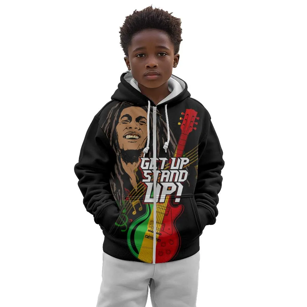 Legend Bob Get Up Stand Up Kid Hoodie Black Jamaican Reggae Multicolored LT9