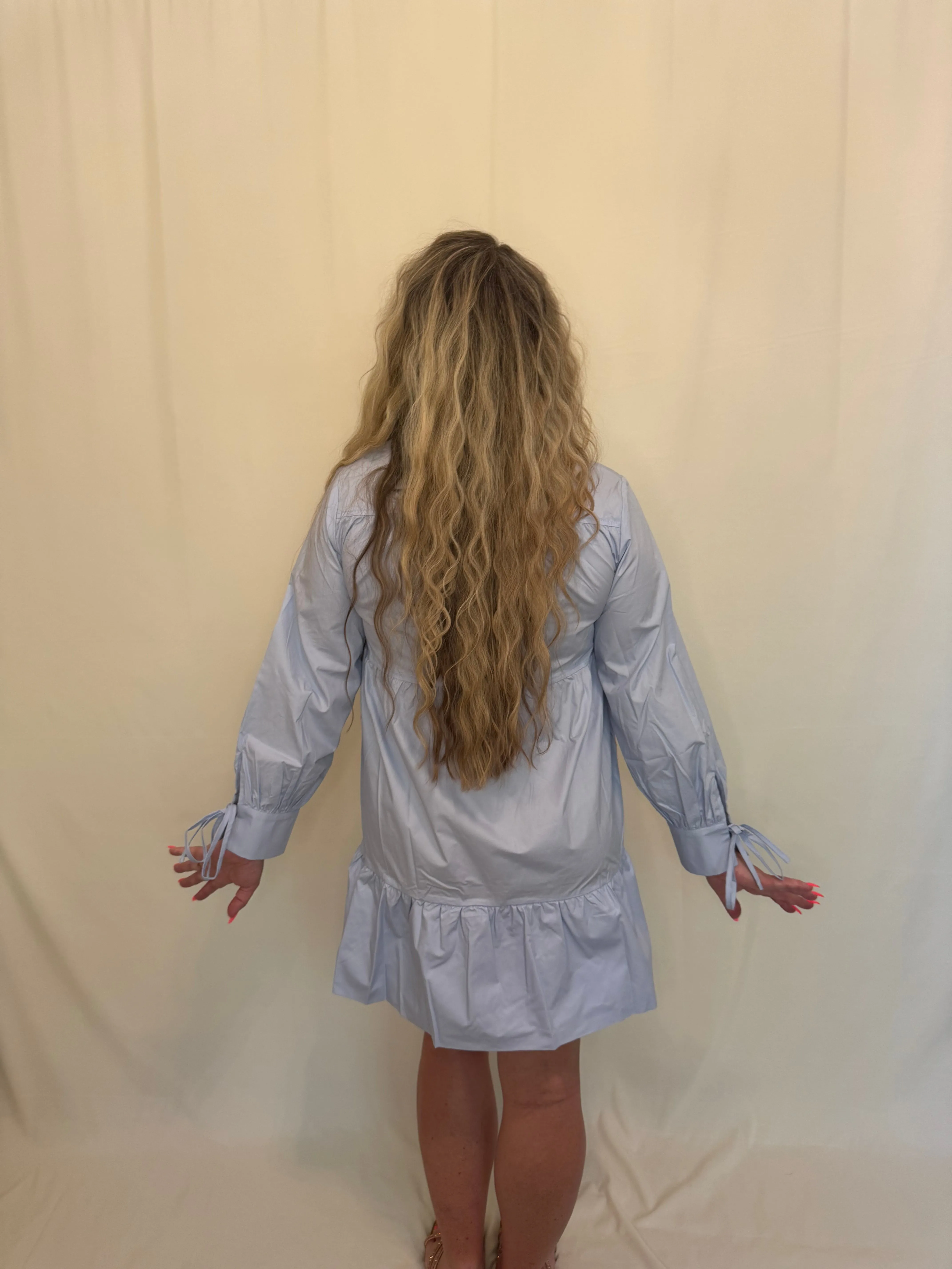 Light Blue Collared Long Sleeve Dress
