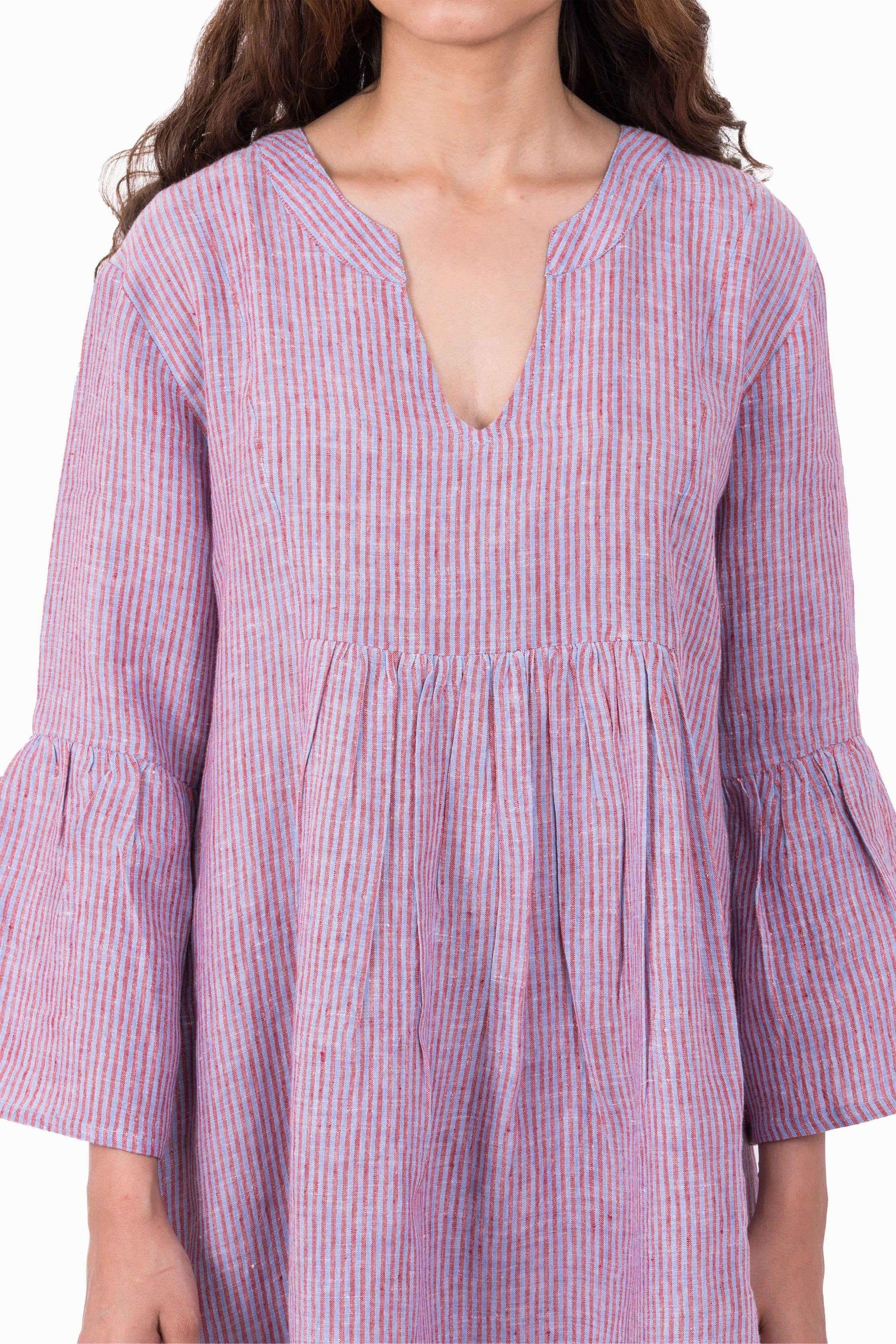 Linen Arlette Dress-Swirly Red