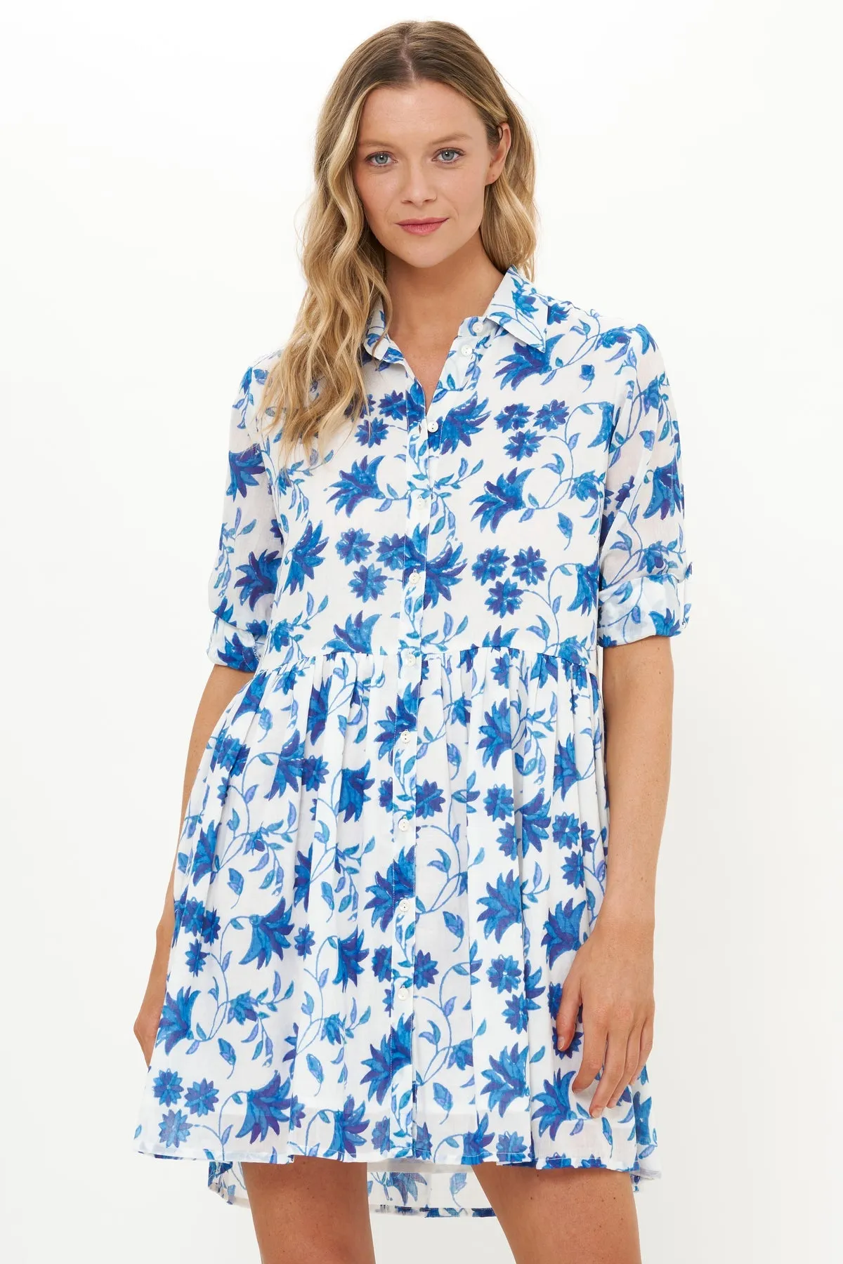 Long Sleeve Shirt Dress Mini - Marion Blue