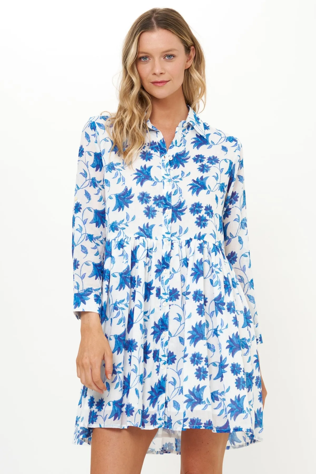 Long Sleeve Shirt Dress Mini - Marion Blue