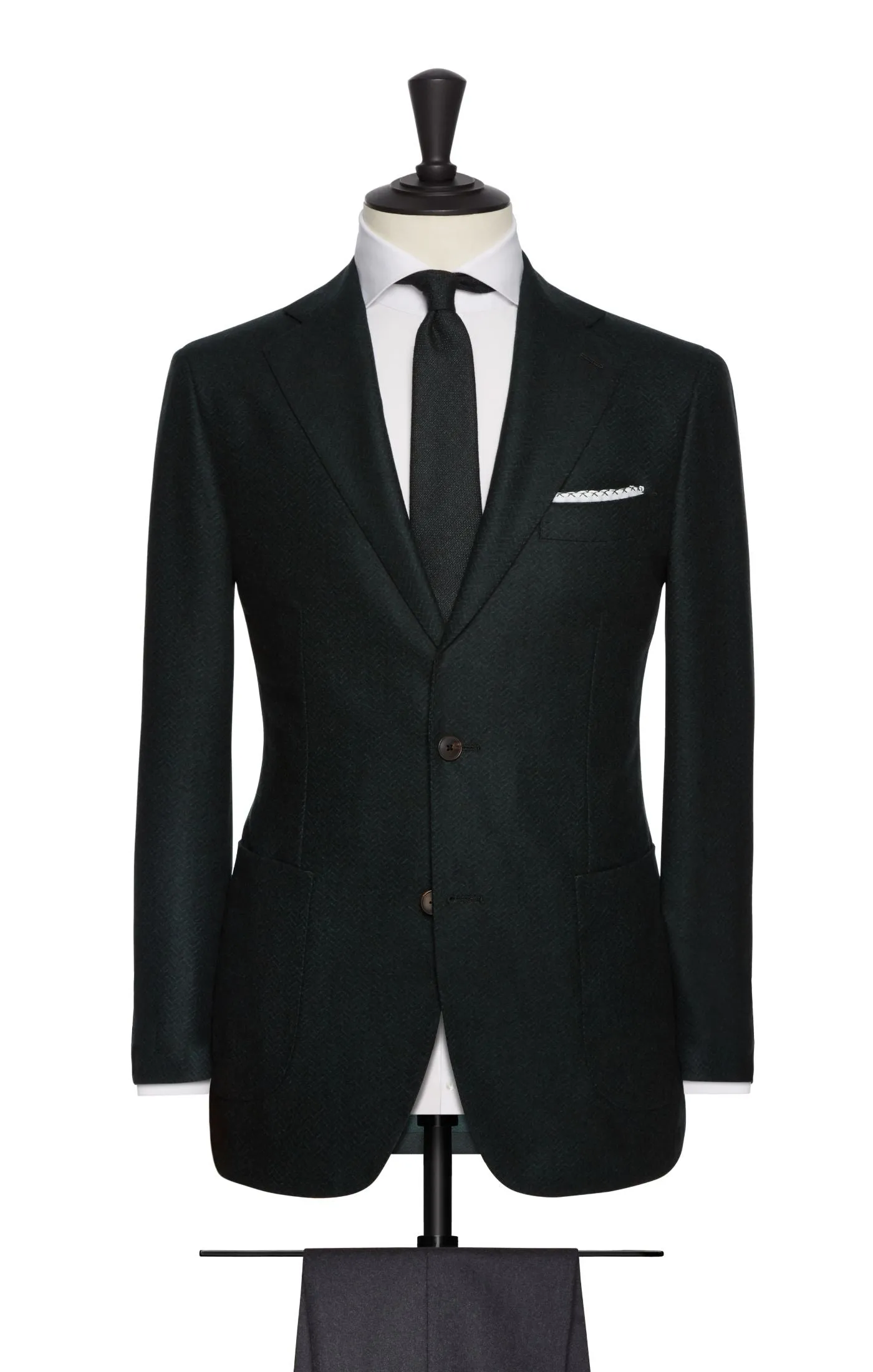 Loro Piana Dark Green Felted Merino Wool Herringbone