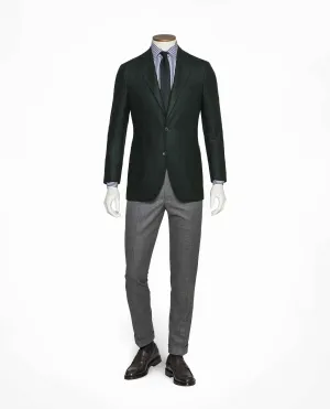 Loro Piana Dark Green Felted Merino Wool Herringbone