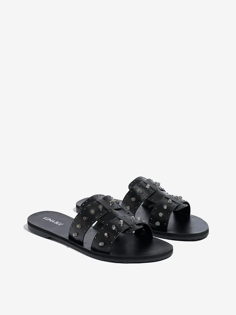 LUNA BLU Black Stud-Detailed Slides