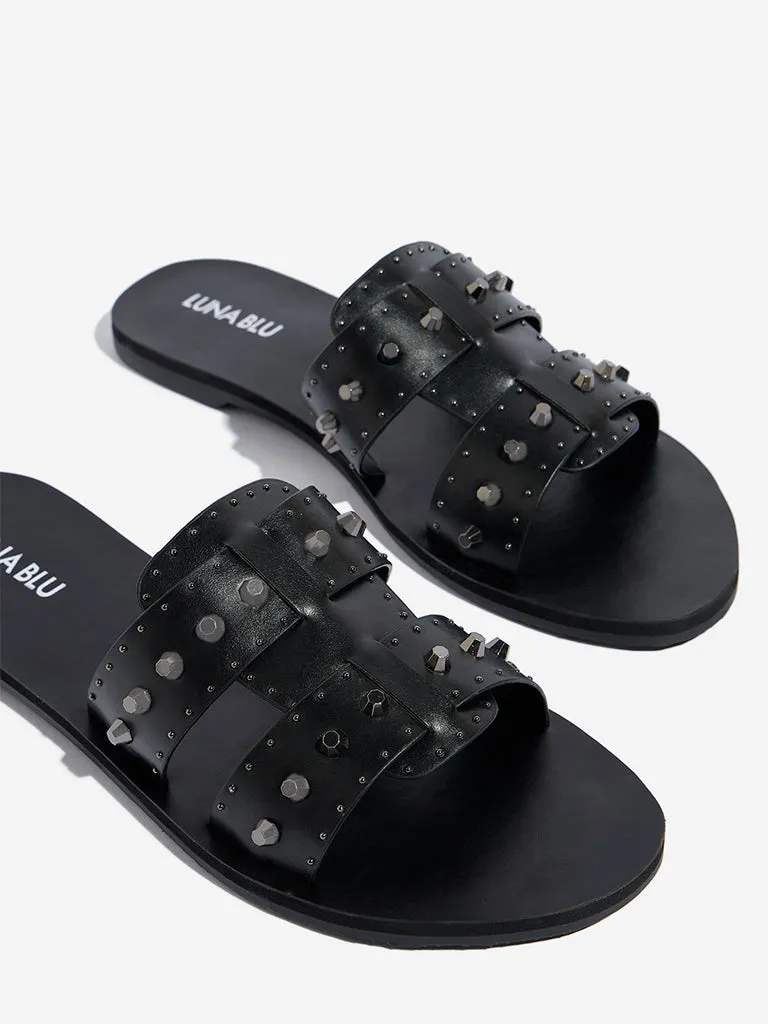 LUNA BLU Black Stud-Detailed Slides