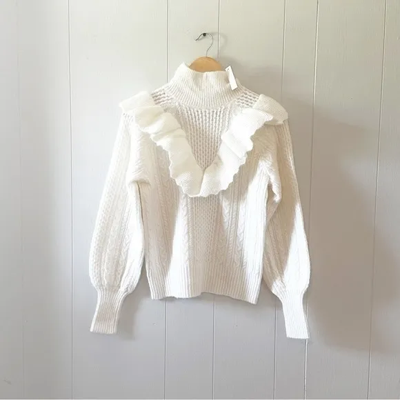 Madewell NWT Cable Winslow Mockneck Pullover Sweater Antique Cream NEW Medium
